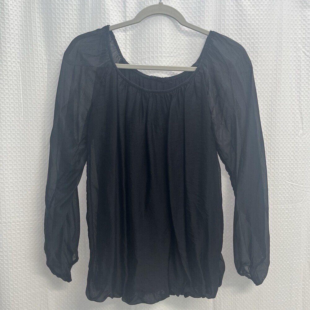 Sheer Black‎ Silk Bubble Hem Lined Blouse Fairy Whimsigoth Medium